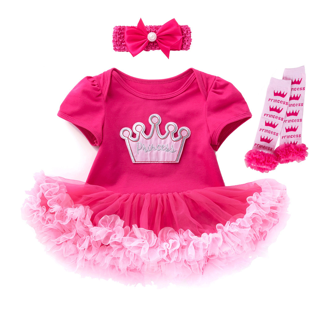 

Rose Red Baby Girl Princess Dress Suit Short Sleeve Newborn Infant Cotton Romper Skirt 0-24 Months Baby Designer Clothing Set 5 Style, #1;2pcs/set
