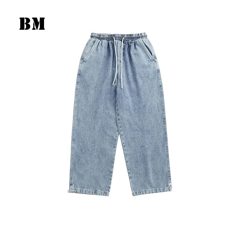 

2021 Spring New Loose Straight Jeans Japanese Streetwear High Quality Hip Hop Denim Casual Trousers Harajuku Pants Men Clothing, Blue