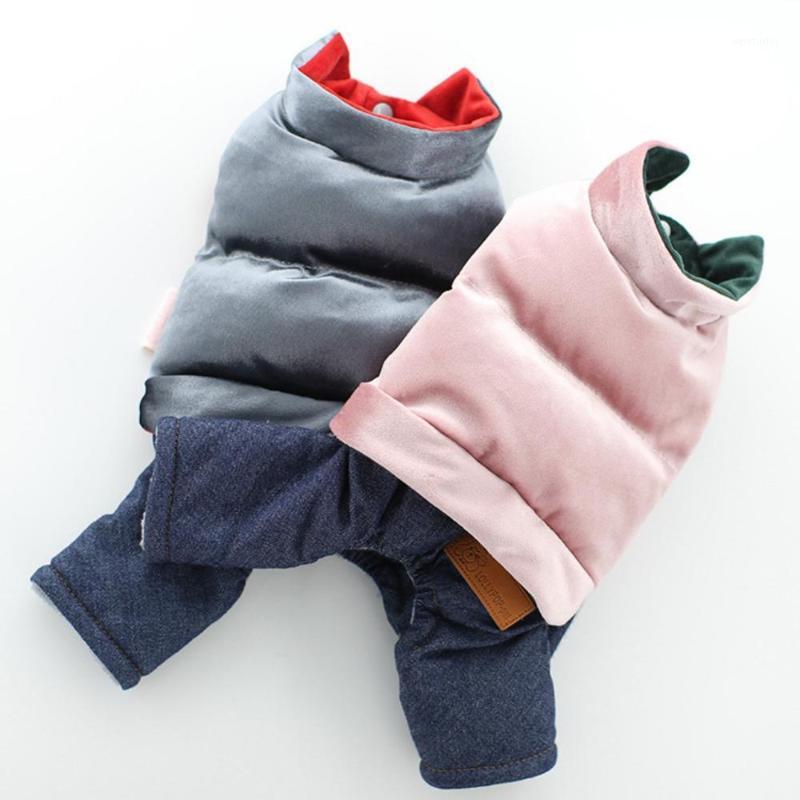 

Warm Winter Jumpsuit for Dogs Denim Pants Bichon Clothes Hand Stuffed Cotton Vest Four-legged1, Gray