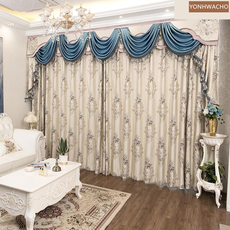 

Custom curtain European embossed living room luxury shading jacquard thick cloth blackout curtain valance tulle panel C425