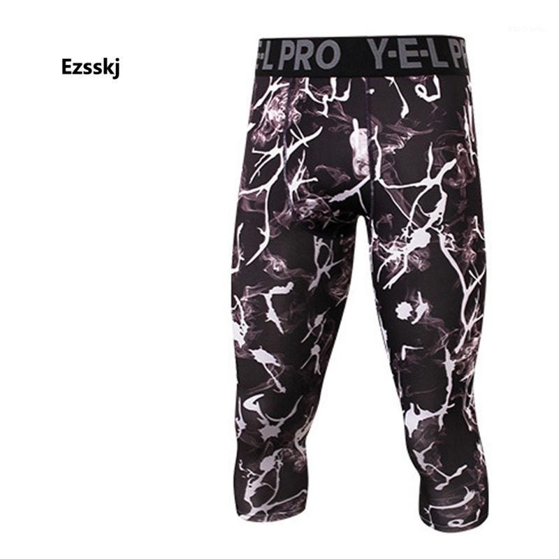 

Ezsskj Mens Boys Compression Base Layer Fitness Bottoms Print 3/4 PRO Athletic Apparel Stretch Elasticity Tights Shorts1, Red
