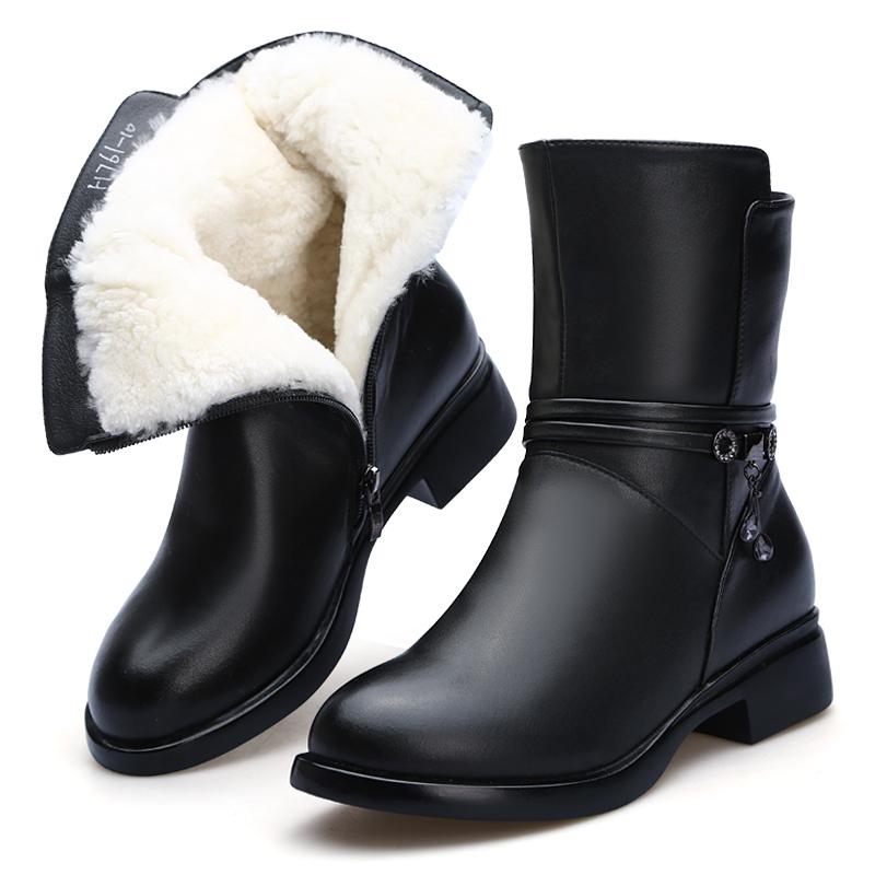 

Hot 2020 New fashion Winter Boots Women shoes snow Boots Comfort Women Warm Shoes Wool Non-slip Soft Cowhide Leather, Black