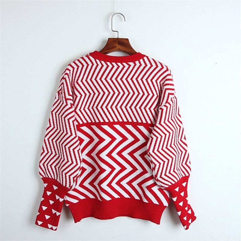 

Red Year Women Blouses Wave Stripes Colorblock Crochet Love Sweaters Fashion Around Oversized Neck Tops Swedish Mujer CG7I 0FQL, Black