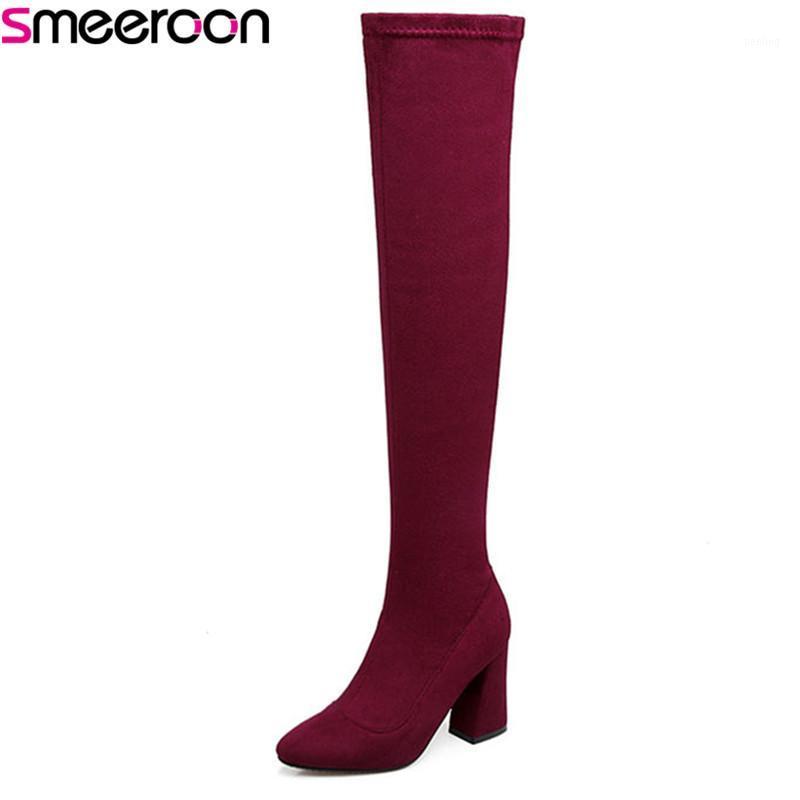 

Smeeroon new pointed toe autumn winter boots slip on over the knee boots for women super high heels women big size 34-431, Black