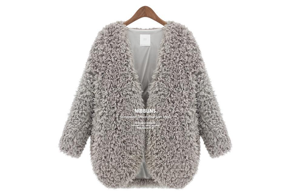

Women Faux Fur Coat Warm Winter Casual Jacket Long Sleeve V-Neck Fashion Overcoat Autumn Spring New Arrival, Beige