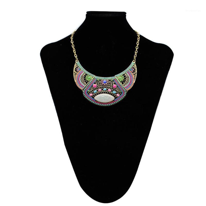 

Bohemian Alloy Colorful Necklace Retro Fashion Personality Exaggerated Sweater Chain Wild Half Crescent Pendant.1