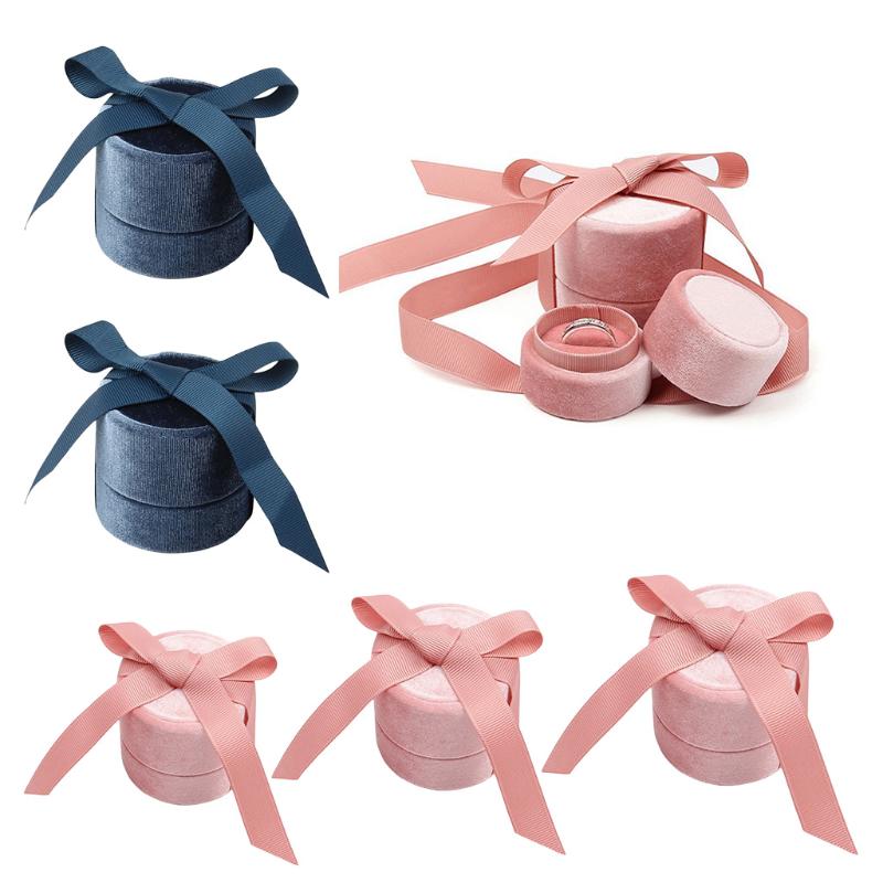 

Jewelry Pouches, Bags Round Velvet Storage Box Bowknot Women Ring Pendant Display Case