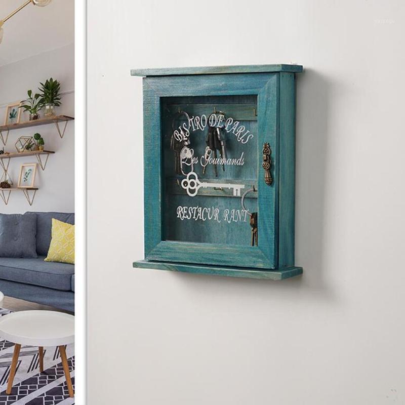 

2 Color European Style Wooden Key Holder Box With 6 Hooks Wall Mounted Handmade With Rustic Finish For Home Decoration1