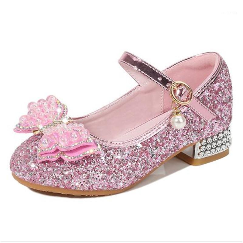 

Girls' Single Shoes New All-match Princess Bowtie Shoes Non-slip Breathable High-heeled Pearl shoe1, Blue