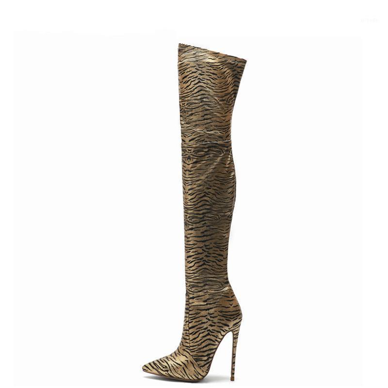 

YECHNE Big Size 34-45 2020 Winter New High Heel Boots Leisure Elegant Heels Sexy Women Shoes Round Toe Thin Heel Leather Boots1, Gold