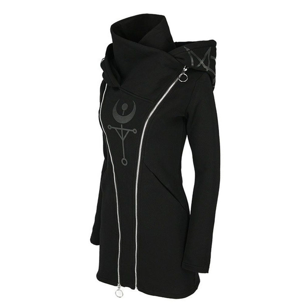 

Rosetic Hooded Punk Hoodie Women Oversize Zipper Fashion Casual Long Coat Streetwear Goth Sweatshirt Plus Size Hoodies Autumn 201008, Black