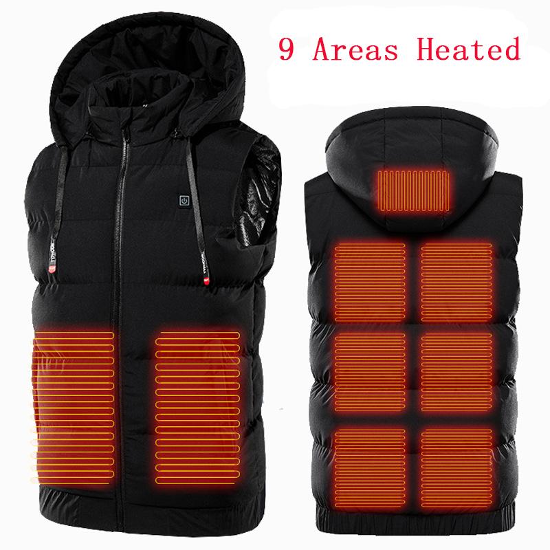 

Heating Vest Jacket Men Usb Charging Outdoor Thermal Winter Warm Clothing Waistcoat Male Hooded Seelveless Heating Vest 2020, Black