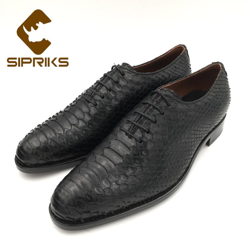 

Sipriks Luxury Mens Snakeskin Black Oxofrds Pointed Toe Formal Tuxedo Leather Shoes Italian Handmade Blake Welted Lace Up Shoes