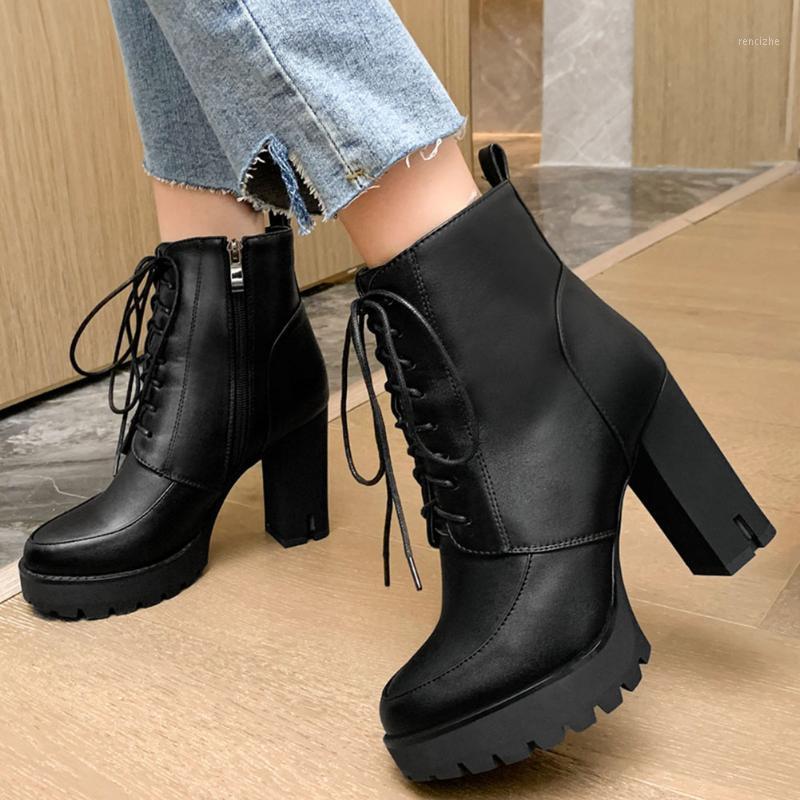 

Cool Lace Sole Platform Fashionable High Heels up Motorcycles Ankle Boot Party Winter Boots Shoes Best Quality Rubber Women Zip1, Black