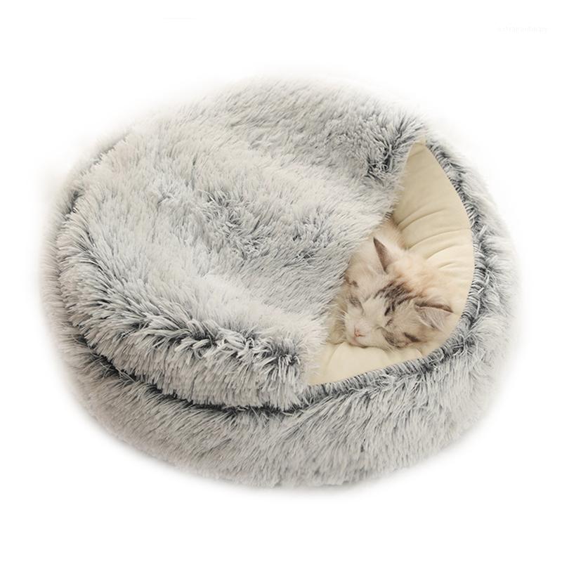 

2 In 1 Cat Bed Round Plush Cat Warm Bed House Soft Long Plush Pet Dog For Small Dogs Nest Cushion Sleeping Sofa1