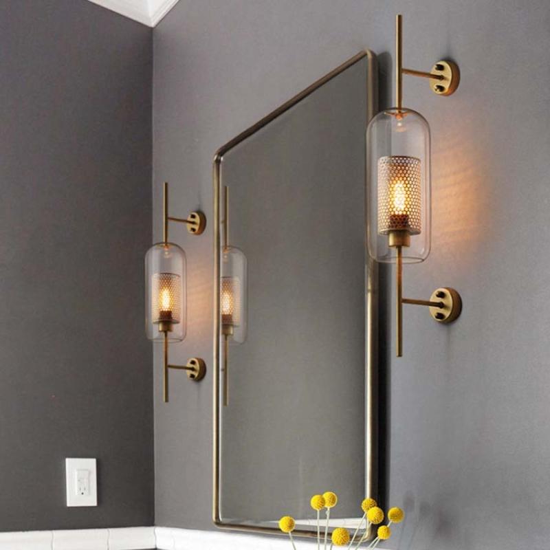

Industrial Retro Glass Wall Lamps Metal Net Creative Loft Kitchen Restaurant Bedroom Study Stair Corridor Sconce Wall Lights