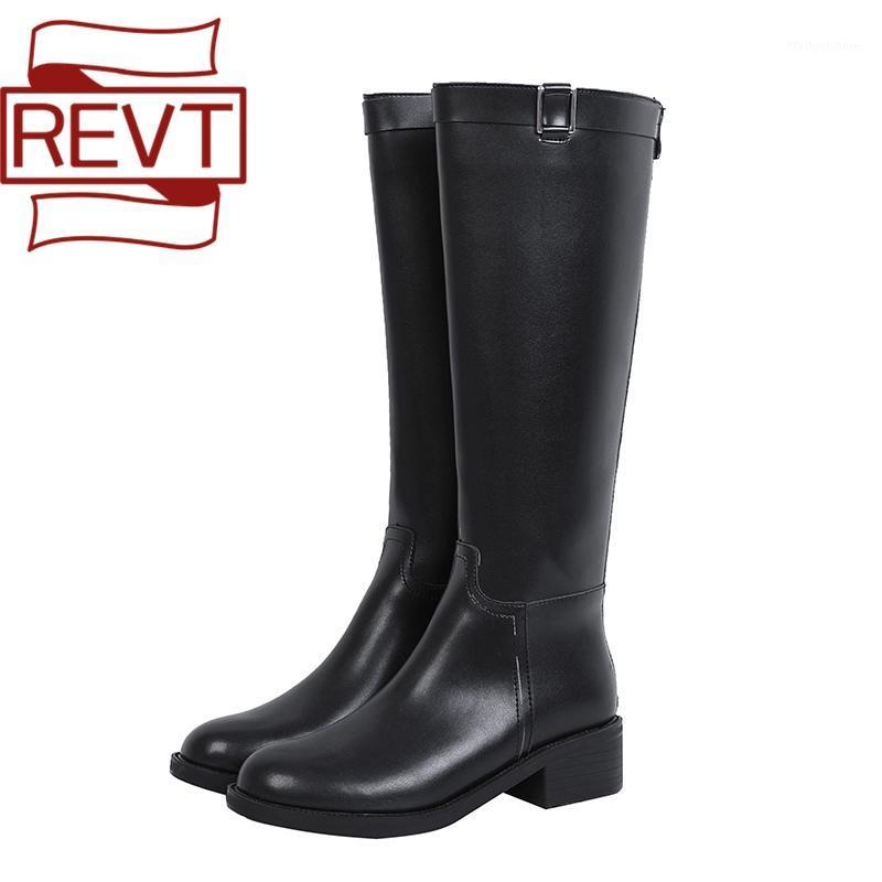 

REVT Women's Boots new arrival autumn winter velvet 4cm heel high lady girls boots British style knight female large size1, Black singel