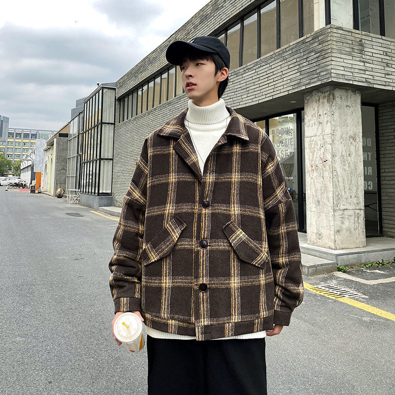 

Cotton-quilted Clothing 2021 Heavy New Winter Checked Printed Cotton-padded Young Men's Clothes AI7T, Brown