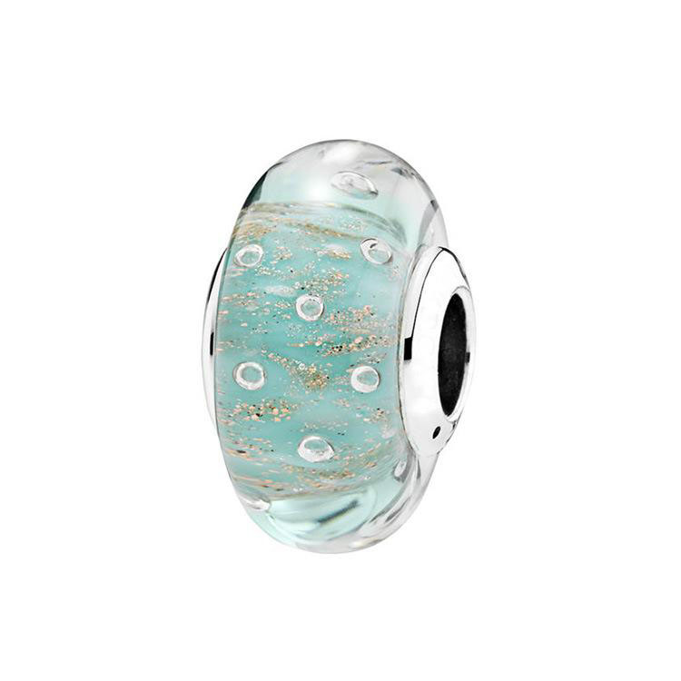 

5PCS S925 Sterling Silver Threaded Screw Mint Glitter Murano Glass Beads Fit Charm Jewelry Bracelets & Necklaces