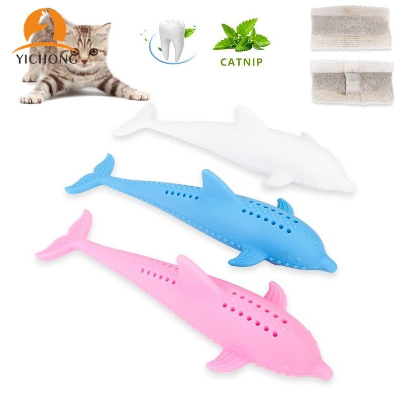 

YICHONG Pet Cat Toy Fish Shape Cat Toothbrush Mint Silicone Fish Molar Bar Interactive Kitten Chew Bite Toys YC065