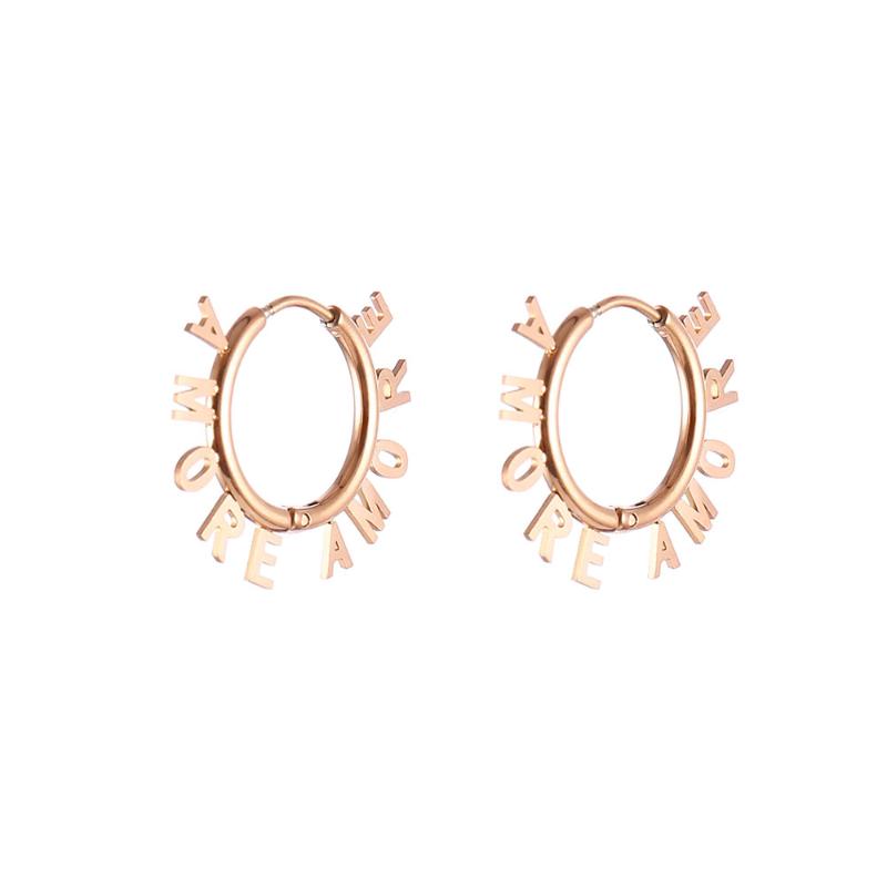 

Stainless Steel Hoop Earrings for Women Rose Gold Silver Color Round Circle Earring Ear Ring Multi Letters Earrings aretes Mujer