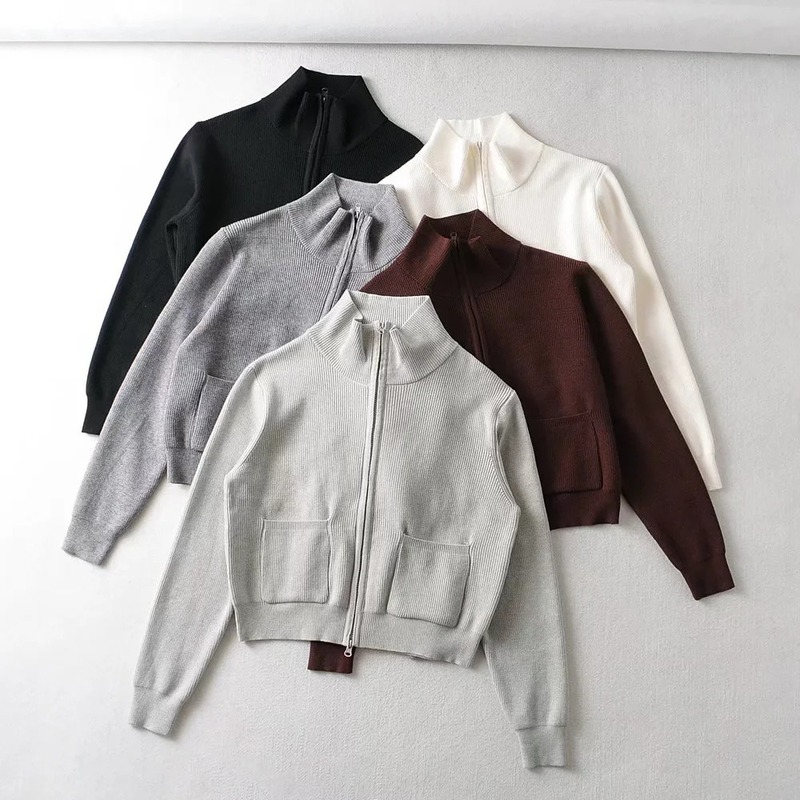 

Women's Coat Lazy Temperament Turtleneck Knitted Cardigan New Two-way Zipper Sweater Jacket Top Blouse Outerwear, Black;brown