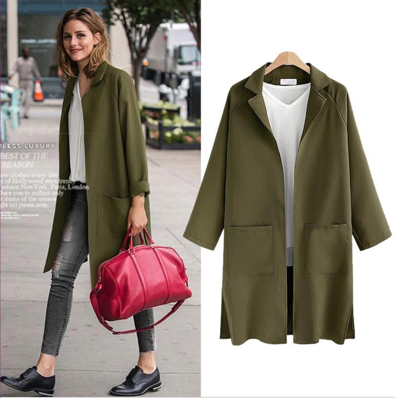 

European and American Fertilizer and Large Size Women's Clothes Autumn Winter Mid-long Suit Women's Windshield Overcoat 5XL, Army green