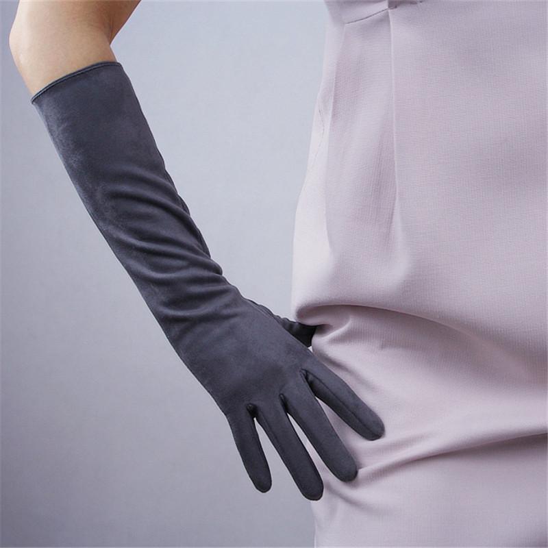 

40cm Suede Long Gloves Grey Matte Sanding Suede Leather Emulation Leather Sheepskin Female Medium And Long Section WJP05