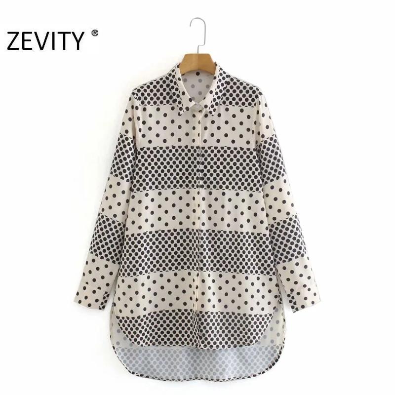

Zevity New Women Vintage Dots Print Patchwork Casual Smock Blouse Office Ladies breasted Femininas Shirts Chic Blusa Tops LS7261, As pic ls7261ld