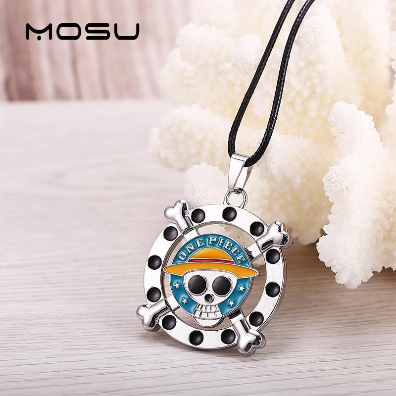 

Pendant Necklaces MOSU 12/pcs Lots Anime One Piece Necklace Rotatable Luffy Cosplay High Quality Metal Jewelry Can Drop