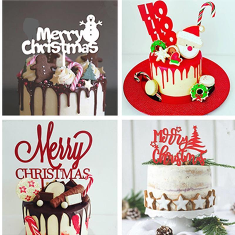 

2020 Merry Christmas Acrylic Cake Topper Gold Xmas Cupcake Toppers Flags for Family Home Xmas Christmas Party Cake Decorations1