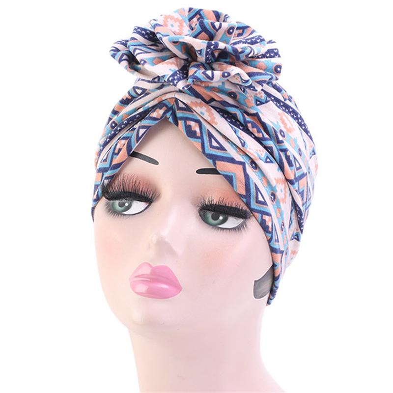 

Fashion Flower Printed Ladies Turban Hat Boho Ethnic Muslim Beanie Hat Women Knot Twist India Female Head Wrap, Style7