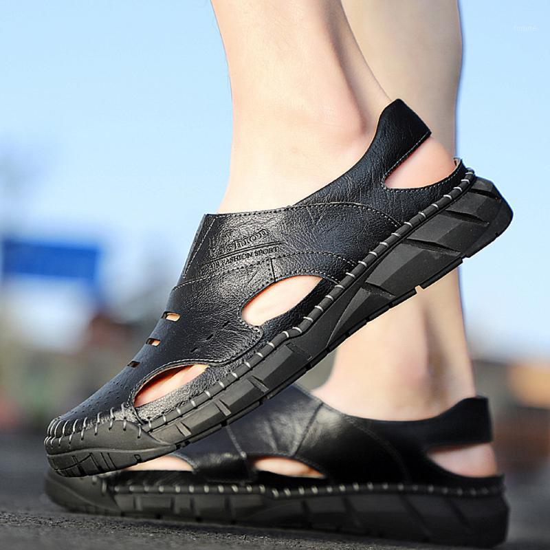 

Men's Sandals Summer New Soft Sandals Comfortable Men Shoes Leather Big Size Soft Outdoor Men Roman Sandals#1, Black