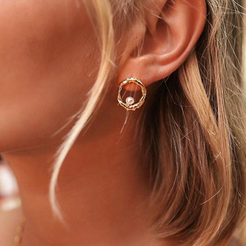 

Stud Baroque Geometrical Irregular Circle Special Texture Earrings For Women Minimalist Embellish Imitation Pearl Metal Earring1