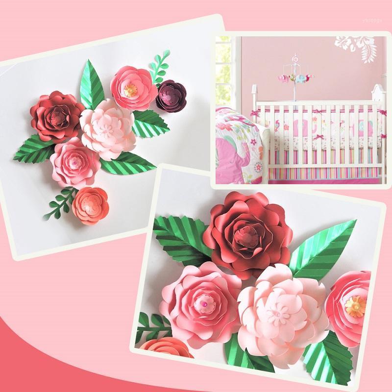

DIY Paper Flowers Leaves Set Red Pink Burgundy Wall Floral For Baby Girl Nursery Wall Art Kids Room Decoration Baby Room Decor1, Hot mix red pink