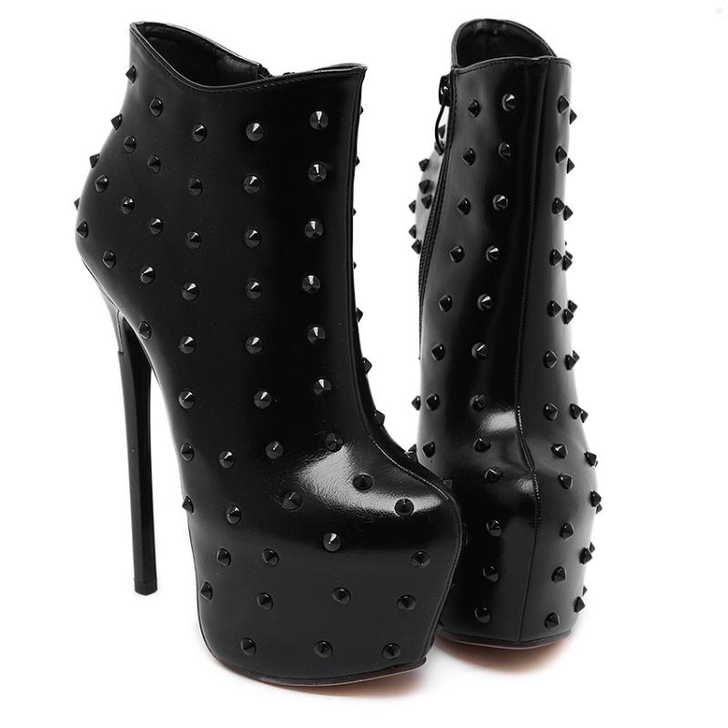 

16CM European and American new women's shoes waterproof platform stiletto rivet black nightclub sexy side zipper zapato bota new