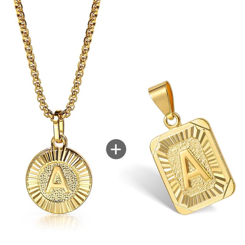 

Fashion 2pcs Letter Pendants with Chain Necklace Gold Round Square Charm Box Link Chain For Women Name Jewelry Gift
