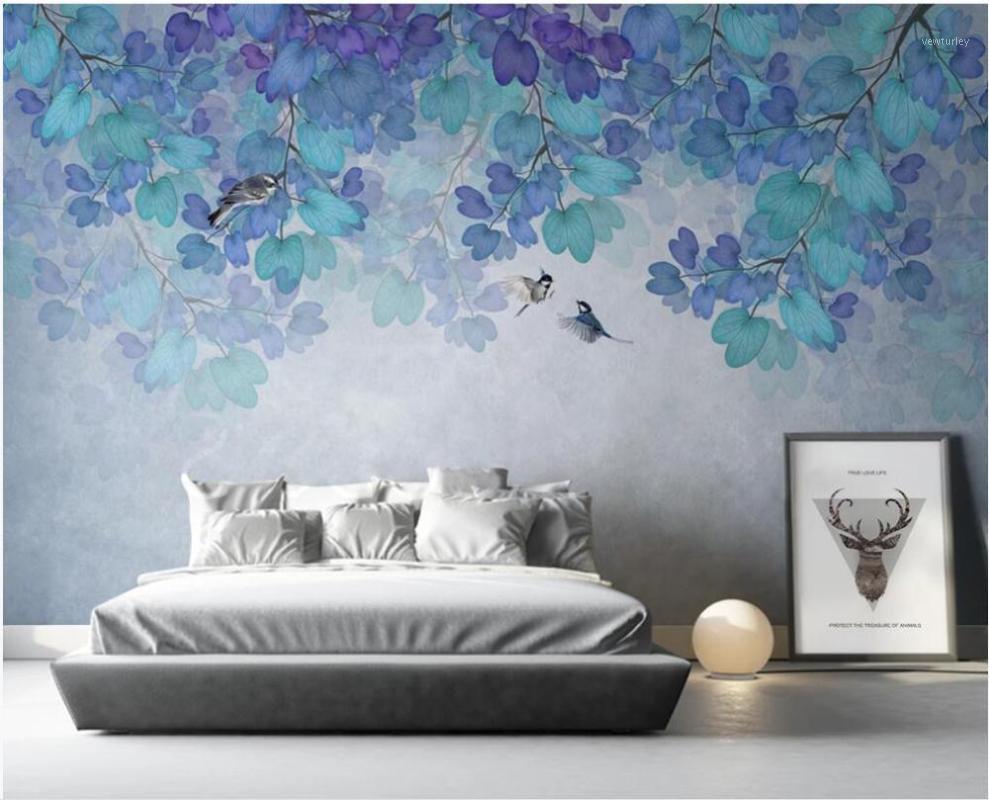

3d photo wallpaper custom mural Romantic fresh nature blue fantasy leaves forest home decor living room wallpaper for walls 3 d1, Non-woven wallpaper