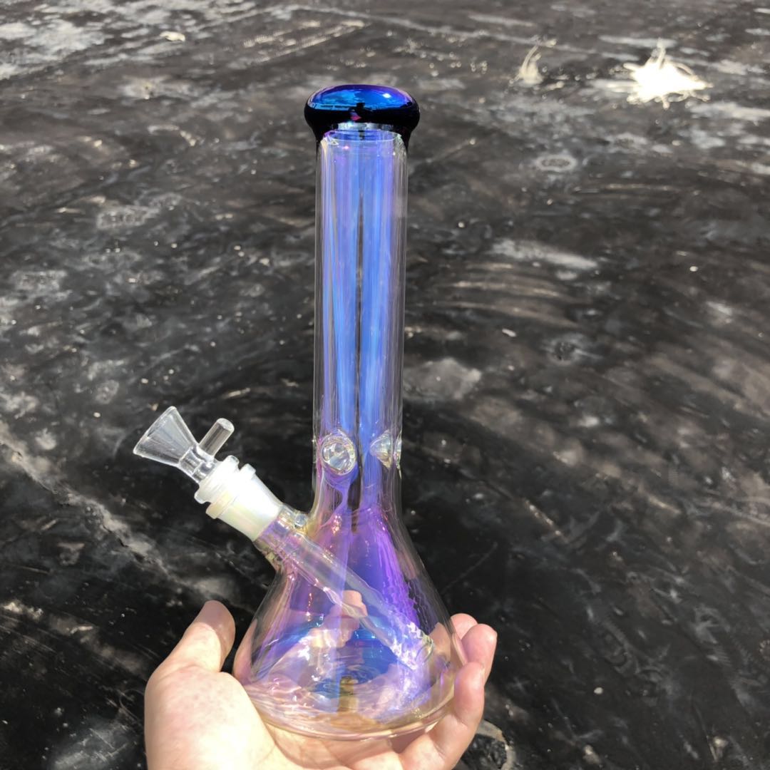 

10" thick beaker bong rainbowl smoke gray color tall glass water pipe big straight tube dab oil rig bubbler with downsteam and bowl