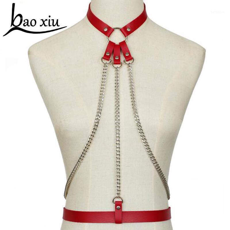 

2020 New Suspenders Sexy Garter Belt Lingerie Body Harness Cage Garters Bondage Faux Leather Straps Women Punk Silver Chain Belt1, White