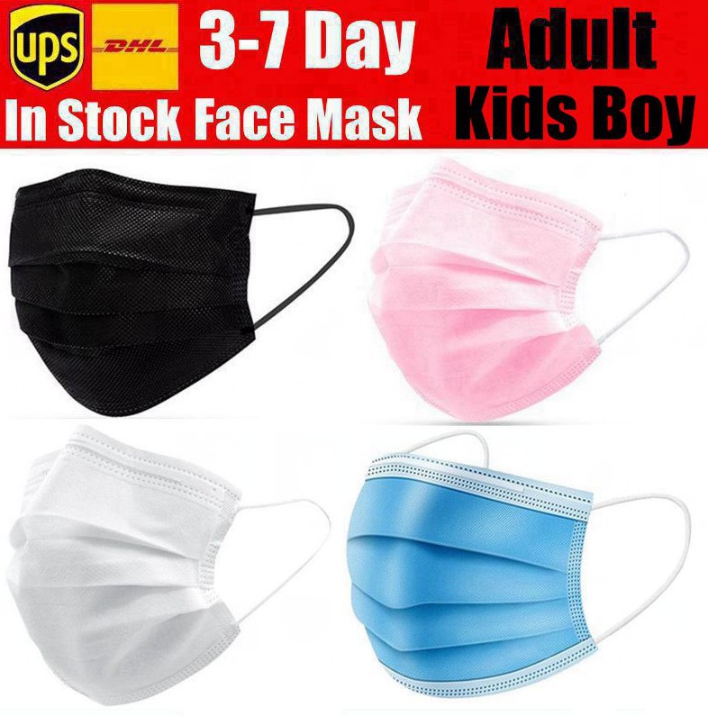 

Disposable Face Masks pink white black with Elastic Ear Loop 3 Ply Breathable Dust Air Anti-Pollution mouth masks children kids adult women