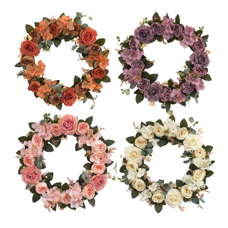 

Christmas Garland Silk Flower Peony Wreath Romantic Christmas Decoration Celebration Holiday Pendant Ornaments Home Door Wall, White