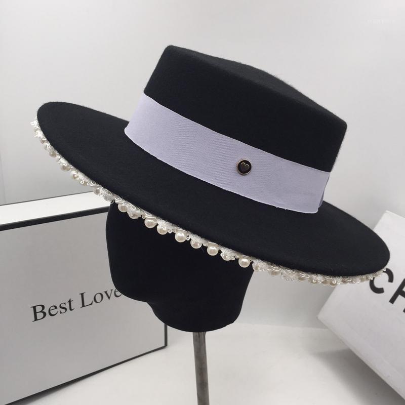 

Fedora new winter wool women's hat flat large eaves knitting women's French style fashion felt hat1, White