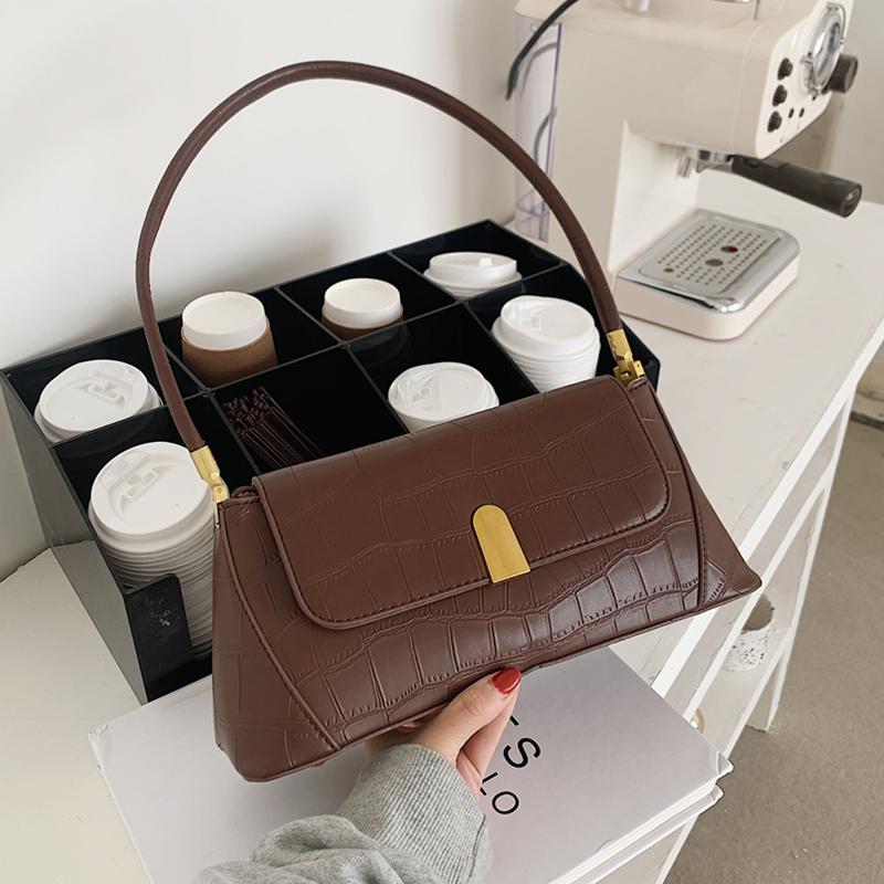 

Vintage Simple Stone Pattern Women Baguette Bags Niche Design PU Leather Female Shoulder Bags High Quality Ladies Handbags 2021, Black