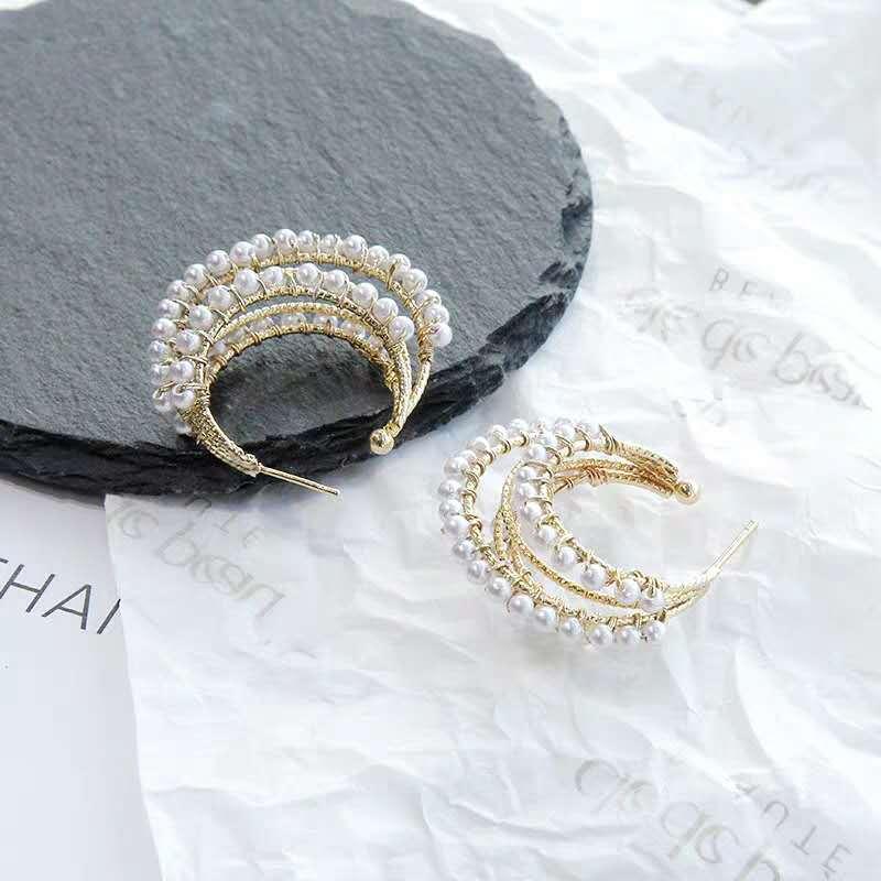 

Classic Pearl Simulated-pearl Round Women Hoop Earrings Simple Personality Pearl Earrings Fashion Jewelry Womens Accessories