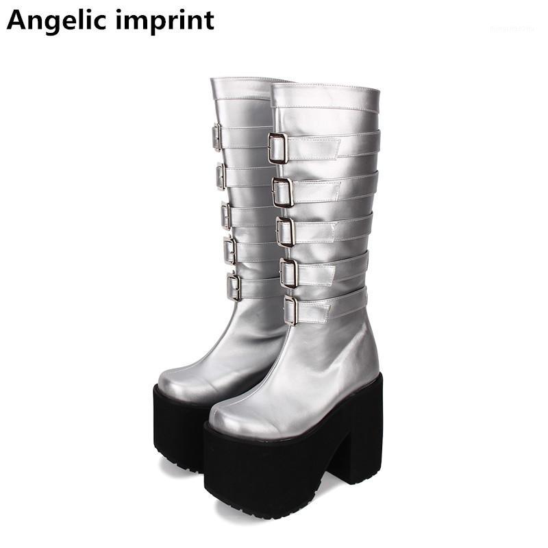 

Angelic imprint mori girl Women motorcycle punk shoes lady high heels lolita boots woman princess dress pumps buckles 33-47 15cm1, Silver