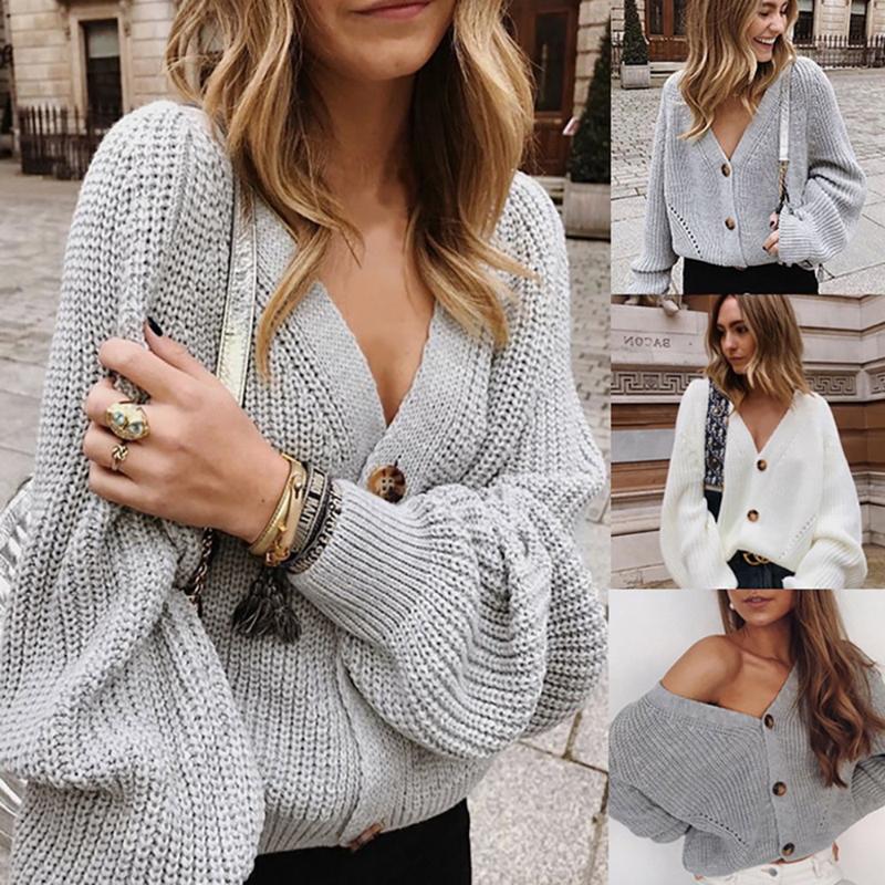 

Womens Knit Open Front Sweaters Button Down Long Sleeve Cardigan Coats
