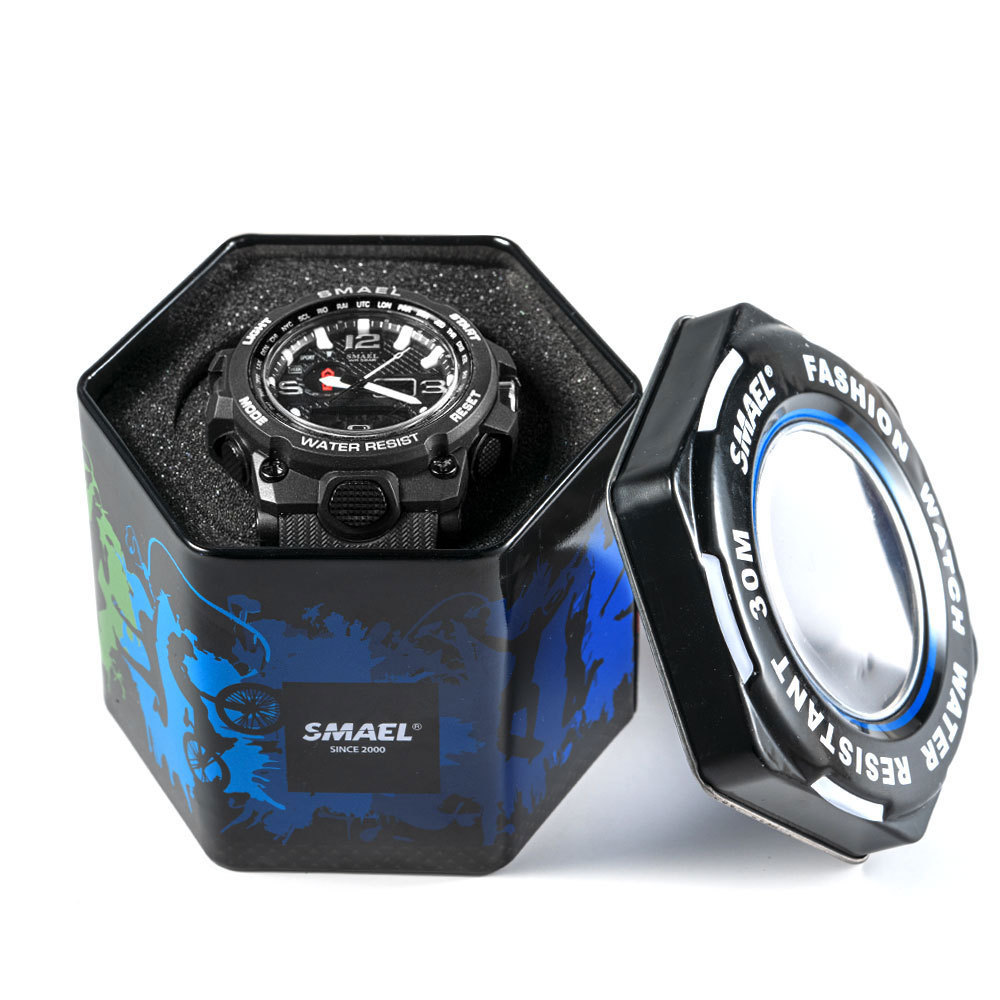 

Smyr electronic watch hexagonal box iron box packaging, Slivery;brown