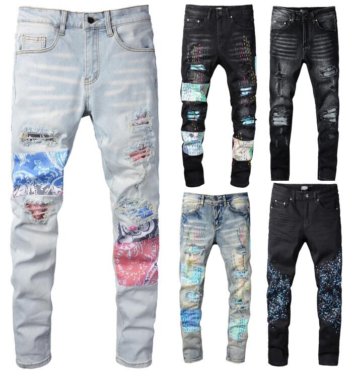 

High Quality Mens Luxury Design Jeans Classical Distressed Motorcycle Biker Jean Rock Skinny Ripped Holes Stripes Famous Designer Denim Long Pants-99, Silical gel