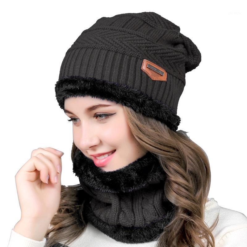 

Puseky Neck warmer knitted hat scarf set fur Wool Lining Thick Warm Knit beanies Winter Hat For men women Cap Skullies bonnet1, Black